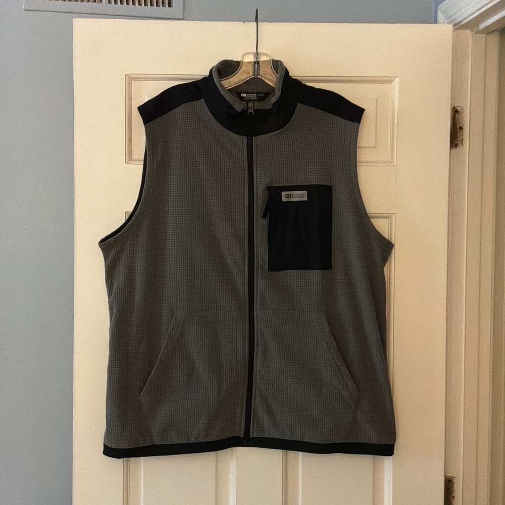 Outdoor Research Mens Trail Mix Vest Gray XL Hiking Gorpcore Layer Waffle Fleece